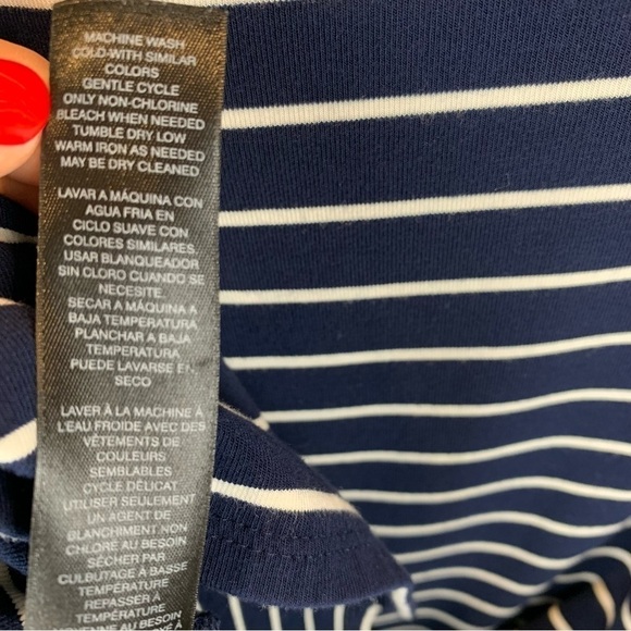 White House | Black Market Navy Blue White Striped 3/4 Bell Sleeve Dress sz M - Picture 7 of 8